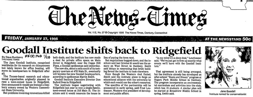 1995 News-Times clipping regarding Jane Goodall